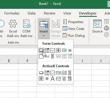 The Insert dropdown.