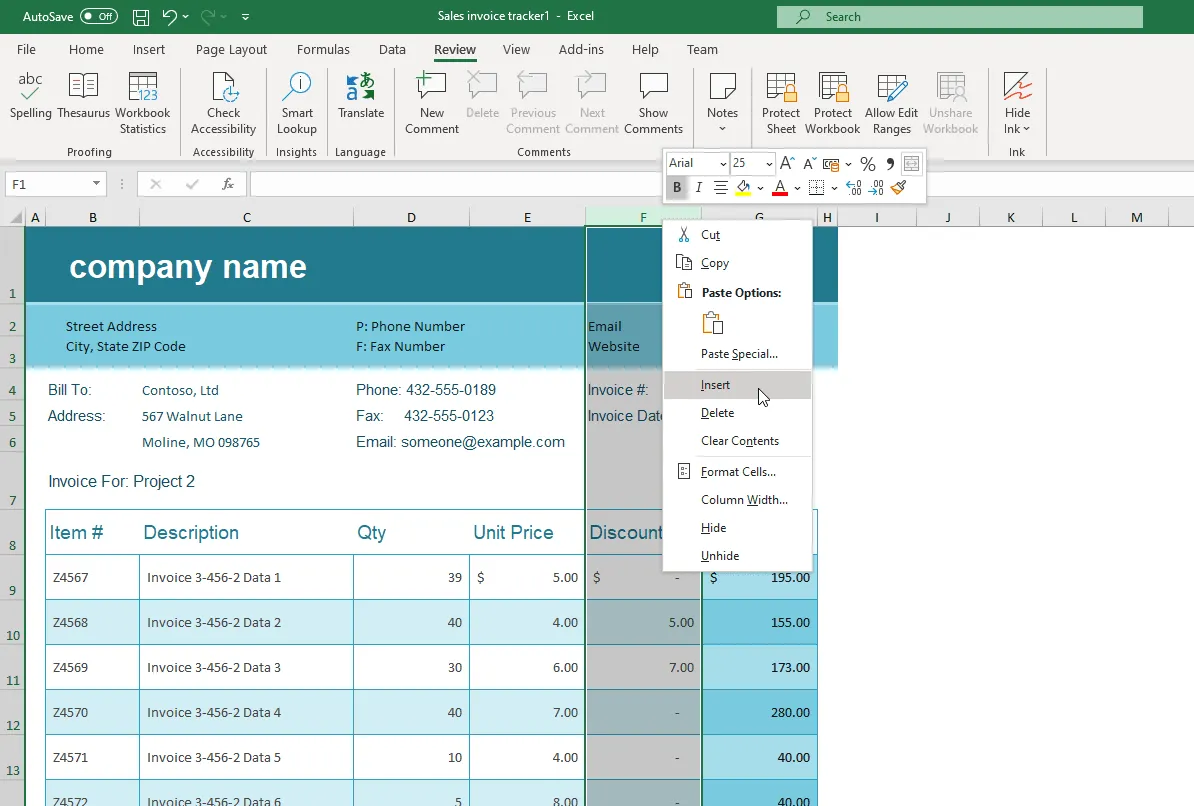 Inserting a new column.  You click on this image to zoom in. 
