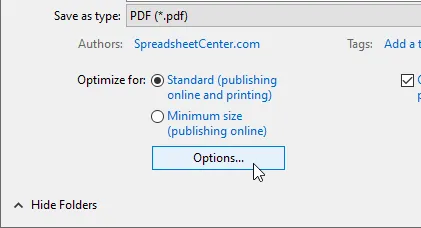 The Options... button that becomes visible when you select that you want to save as PDF.
