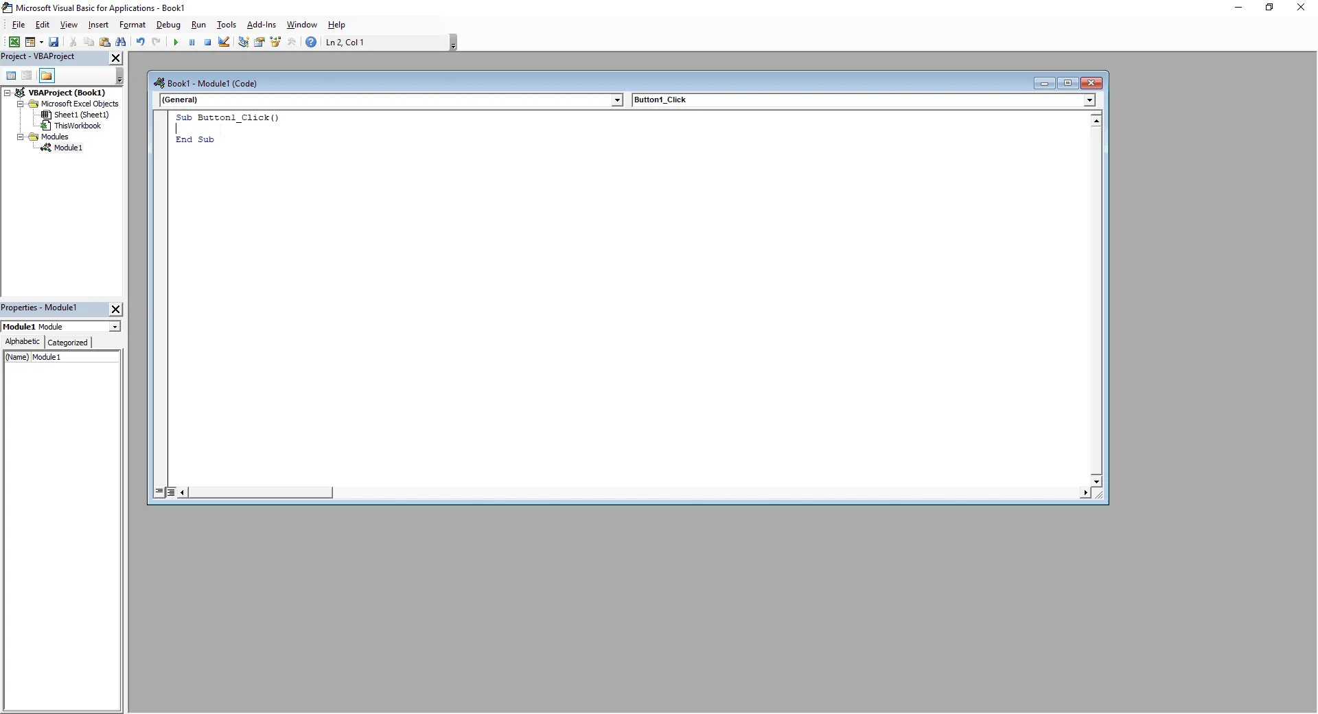 The VBA editor window.